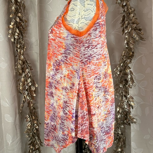 Faith Boho Beaded Sleeveless Tunic Top Medium Orange‎ Purple Tie Dye - Picture 6 of 10